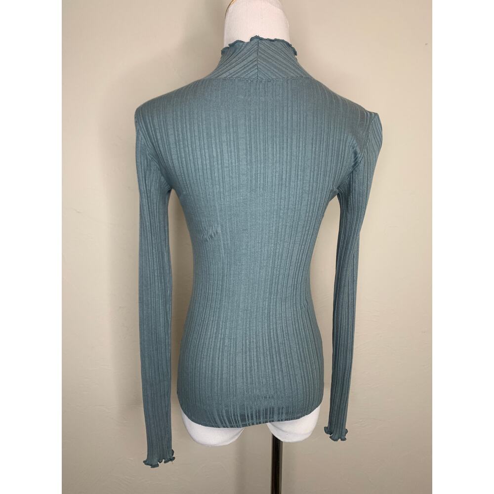 Everlane Fitted Mock Neck Top Lettuce Edge Sz Small Blue Green Tone - Picture 2 of 8